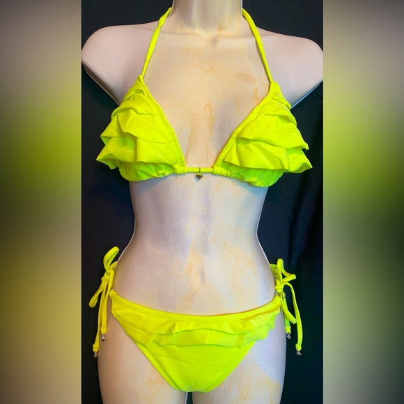 The Bikini Lab Other - The Bikini Lab neon yellow 2 pc bikini with ruffles, Sz med, slightly worn